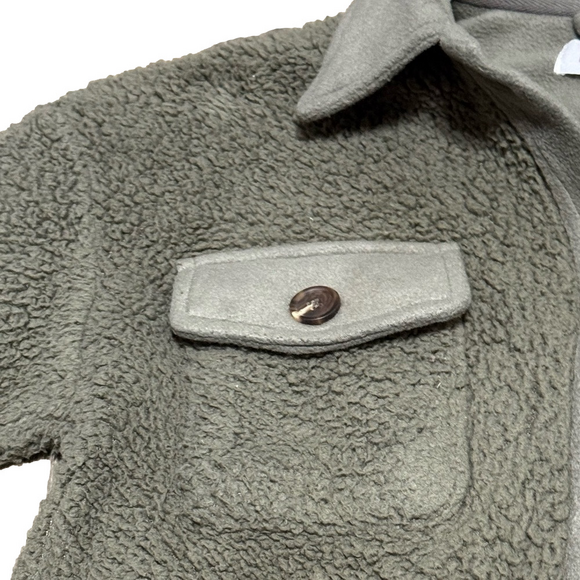 Pink Rose Army Green Faux Fur Sherpa Button Jacket Women Size XS - Picture 8 of 16